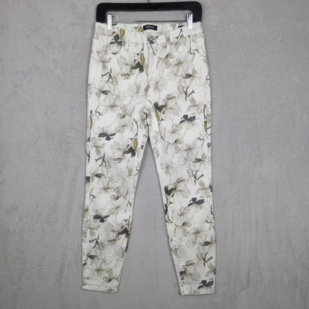 Buffalo David Bitton Havana Pants Women 4/27 White Floral High Rise Ankle Skinny